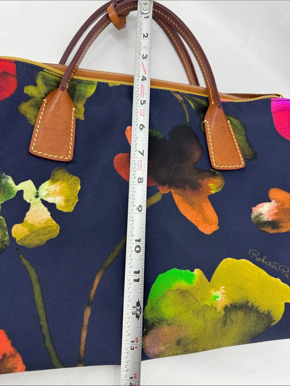 Roberta Pieri Robertina Navy Floral Classic Mini Tote Bag Italian Shoulder Purse
